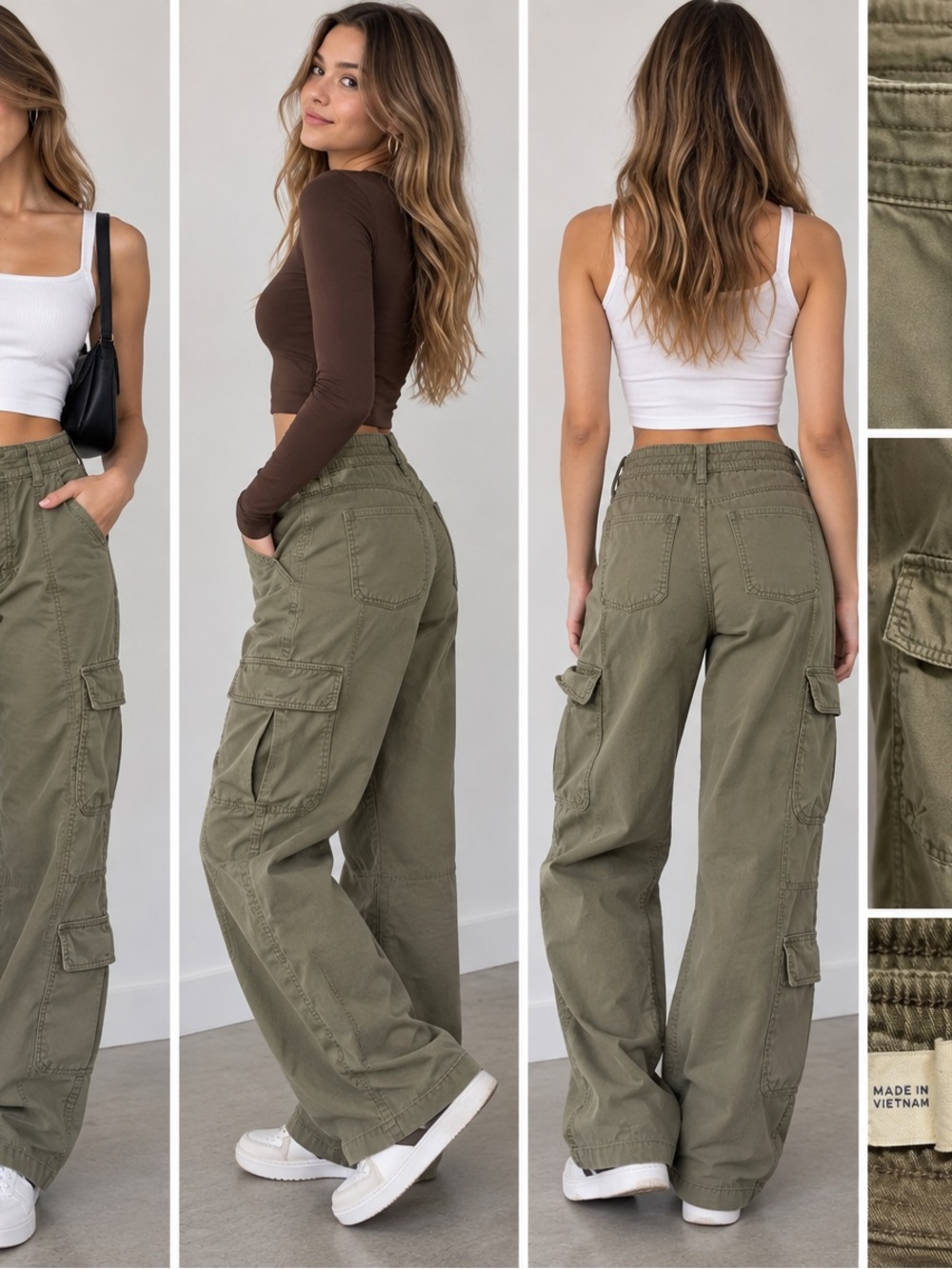 Hollister Hi-Rise Baggy Olive Green Cargo Pants Size XS - Picture 1 of 4